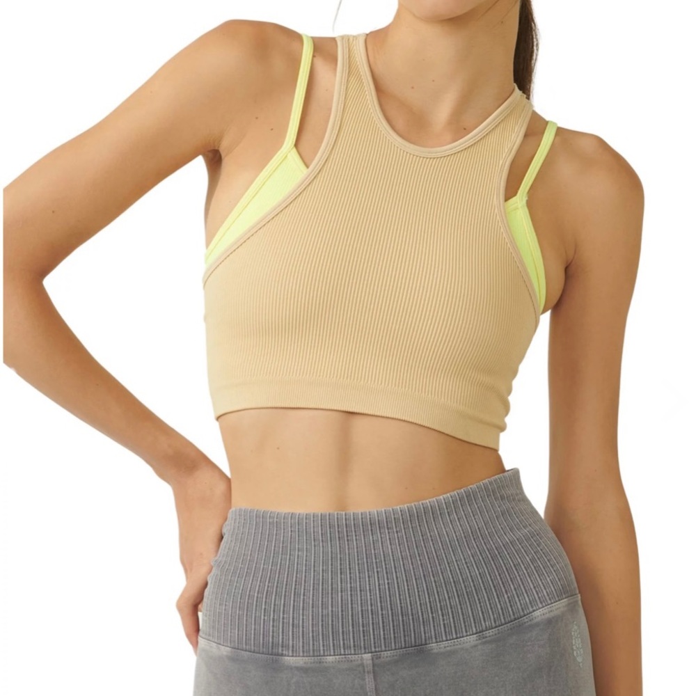 NWT FP Movement Free Throw Double Layer Latte Lemon Verbena Tank M/L